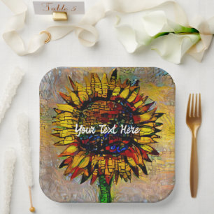 Pretty Abstract Sunflower Painting Paper Plate