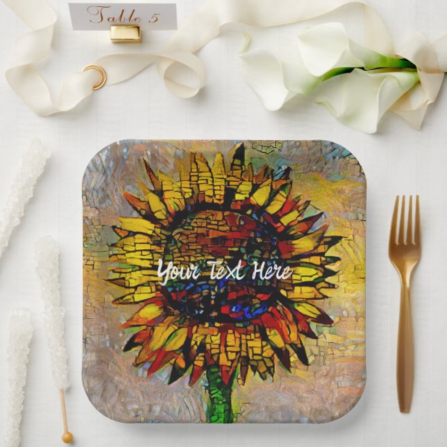 Pretty Abstract Sunflower Painting Paper Plate (Wedding)