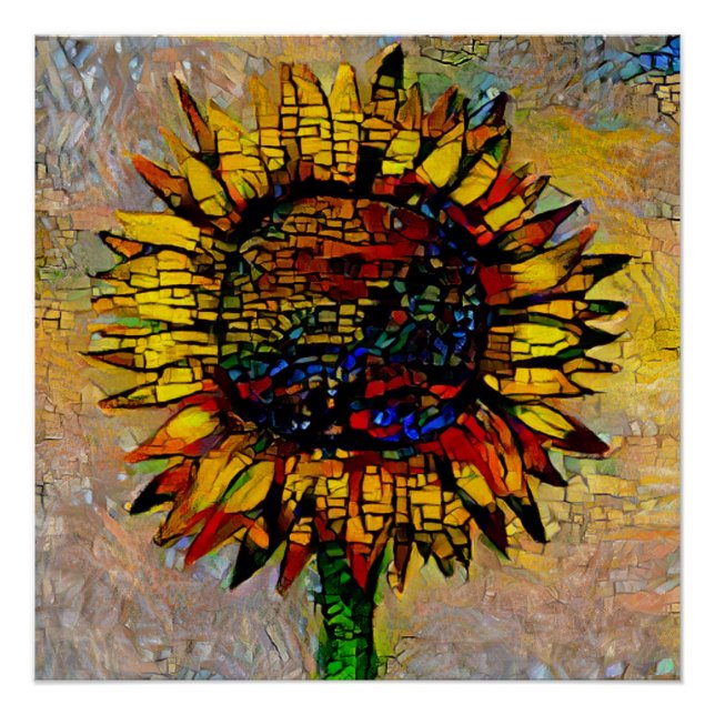 Pretty Abstract Sunflower Painting Poster (Front)