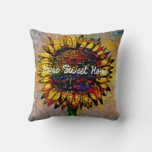 Pretty Abstract Sunflower Painting Throw Pillow