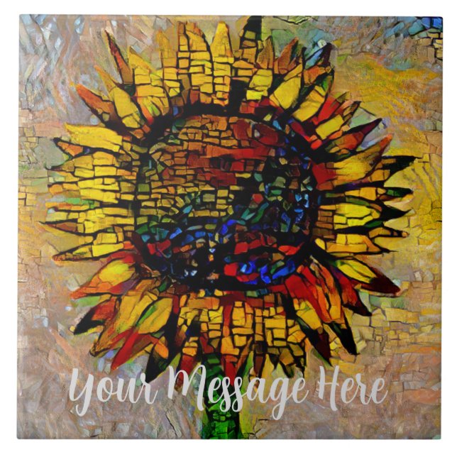 Pretty Abstract Sunflower Painting Tile (Front)