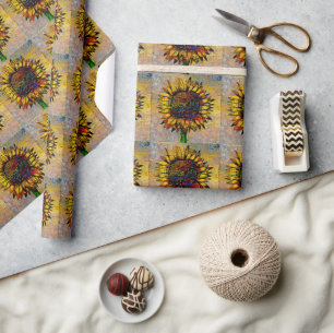 Pretty Abstract Sunflower Painting Wrapping Paper