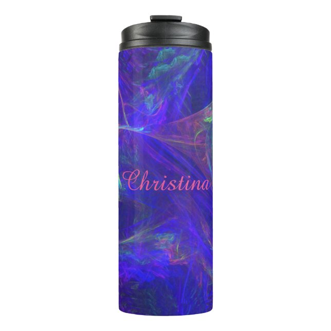 Pretty Abstract Vibrant Swirls of Pink Green Blue Thermal Tumbler (Front)