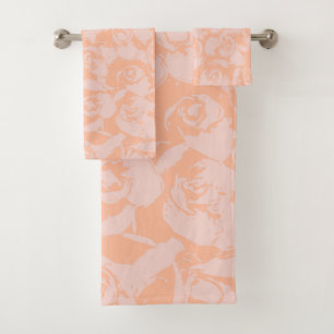 Pretty Abstract Vintage Floral Pattern Coral Pink Bath Towel Set
