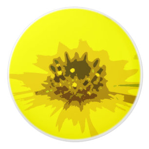 Pretty Abstract Vivid Yellow Daisy Flower Ceramic Knob