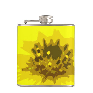 Pretty Abstract Vivid Yellow Daisy Flower Hip Flask