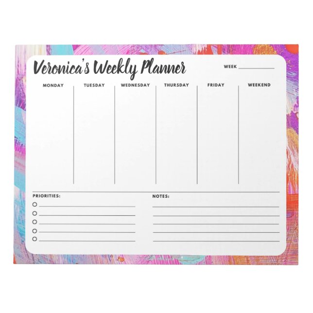 Pretty Abstract Weekly To Do List Notepad Planner (Front)
