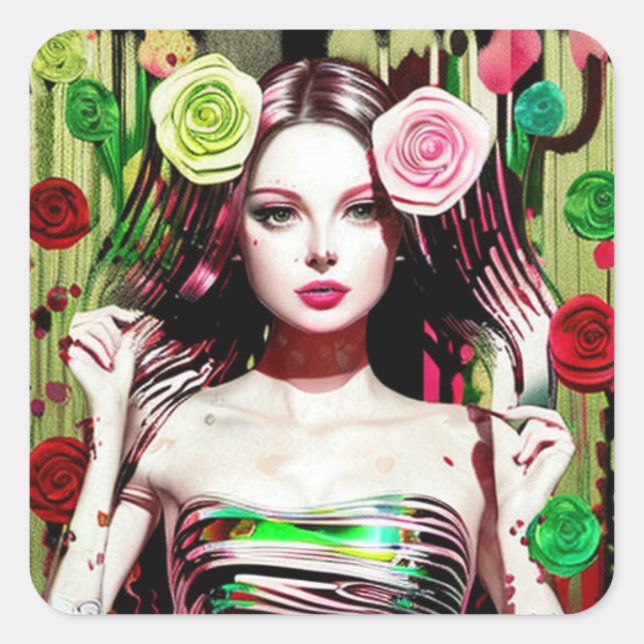 Pretty Abstract Woman Collage Art Ai Square Sticker (Front)