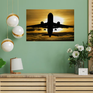 Pretty Aeroplane and Sunset Photo, Fun Aviation Poster