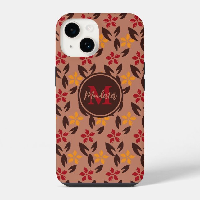 Pretty Aesthetic Brown Monogram Floral Pattern iPhone Case (Back)