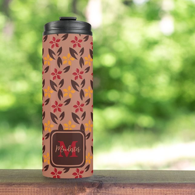 Pretty Aesthetic Brown Monogram Floral Pattern Thermal Tumbler (Creator Uploaded)