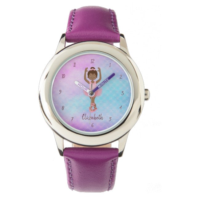 Pretty African American Ballerina Wrist Watch (Front)