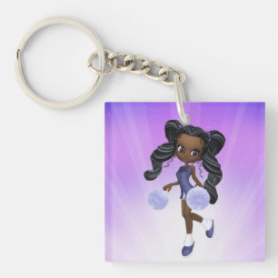 Pretty African American Cheerleader Keychain