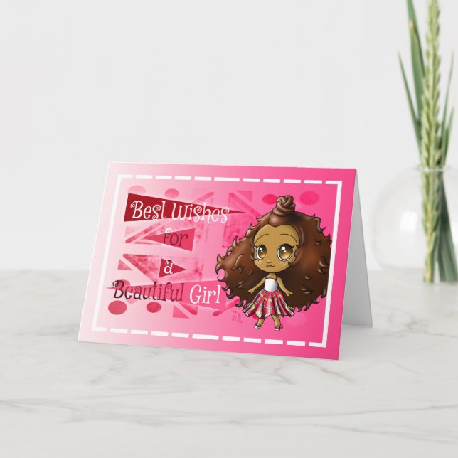 Pretty African American Girl Birthday Card (Front)