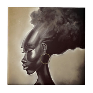 Pretty African Woman Ceramic Tile Art Painting