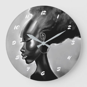 Pretty African Woman Wall Clock Lady Shy Painting