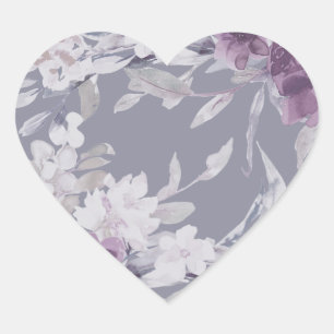 Pretty Airy Purple Botanical Floral Wedding Heart Sticker