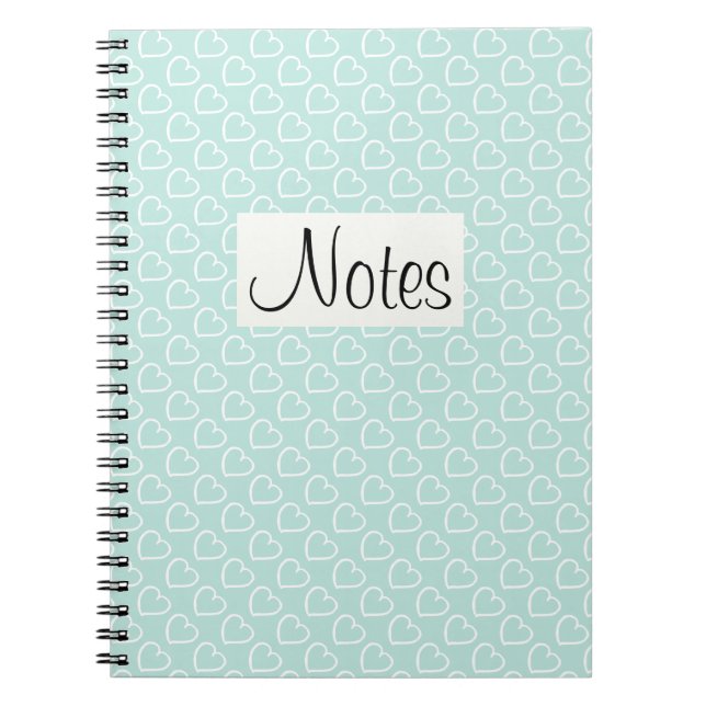 Pretty all-over hearts design white on blue notebook (Front)