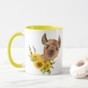 Pretty Alpaca Llama with sunflowers Mug