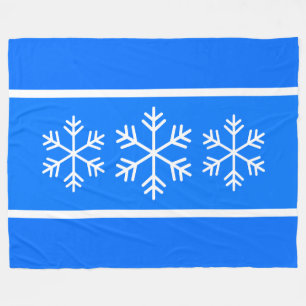 Pretty Alpine Blue White Stripes Nordic Snowflakes Fleece Blanket