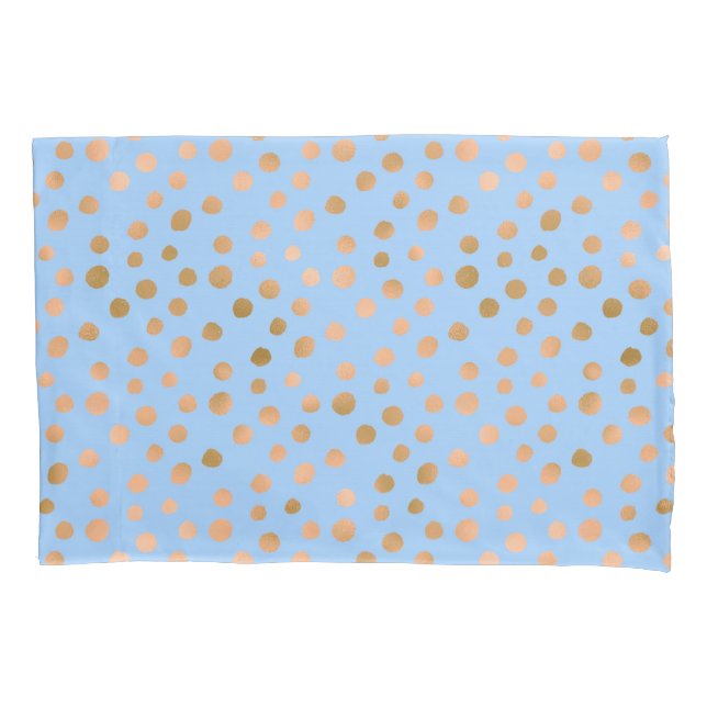 Pretty and Chic Blue and Rose Gold Polka Dots Pillowcase (Front)