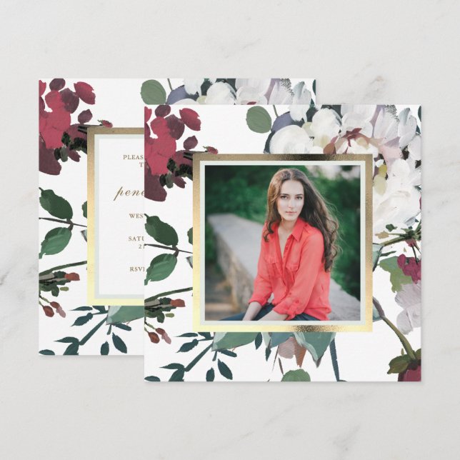 Pretty and Chic Floral Graduation Party Photo Invitation (Front/Back)