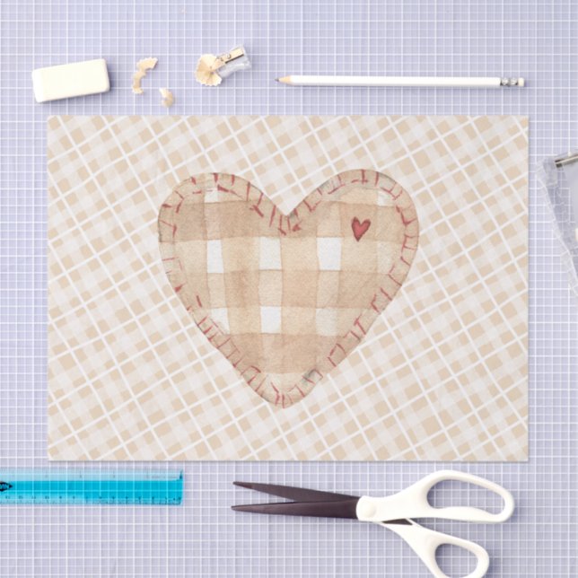 Pretty and classy farm house checked Heart Brown Tissue Paper (Craft)