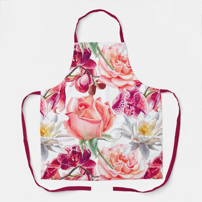 Pretty and Colourful Floral Print Apron (Front)