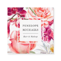 Pretty and Colourful Floral Square Business Card