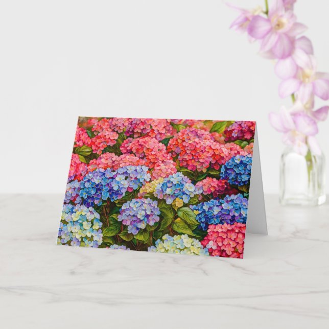 Pretty and Colourful Hydrangea Flowers Art Card (Orchid)