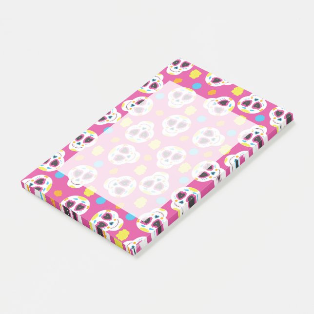 Pretty and Cute Sugar Skulls on Pink Post-it Notes (Angled)