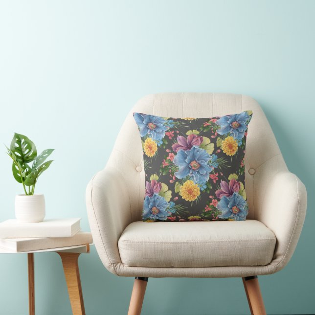 Pretty And  Dark Floral Cushion (Chair)