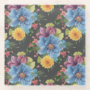 Pretty And Dark Floral Glass Coaster
