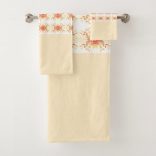 Pretty And Elegant Cream and Coral Bath Towel Set