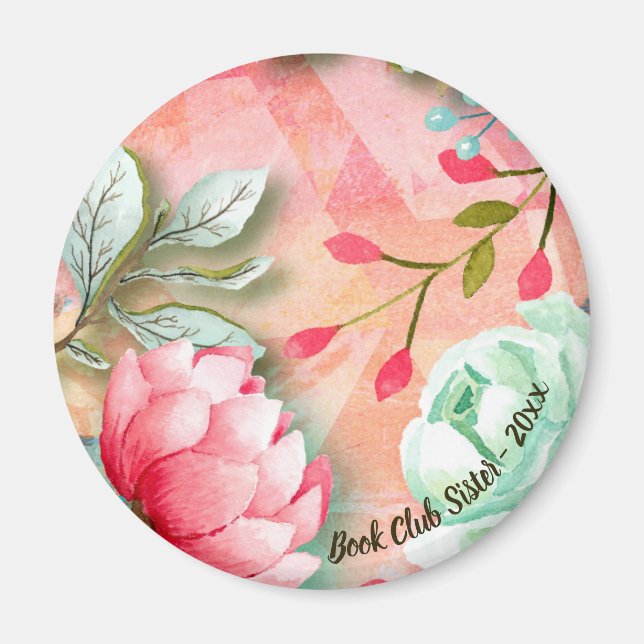Pretty and Elegant Watercolor Flower Book Club Magnet (Front)