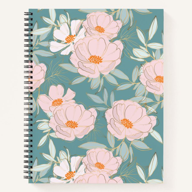 Pretty and lovely botanical pattern blue notebook (Front)