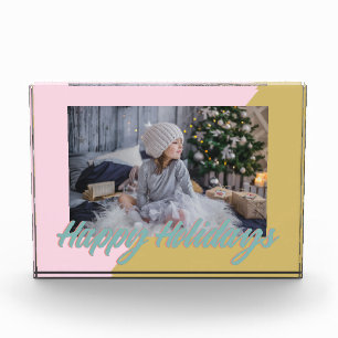 Pretty and Modern Geometric Happy Holidays Photo Block