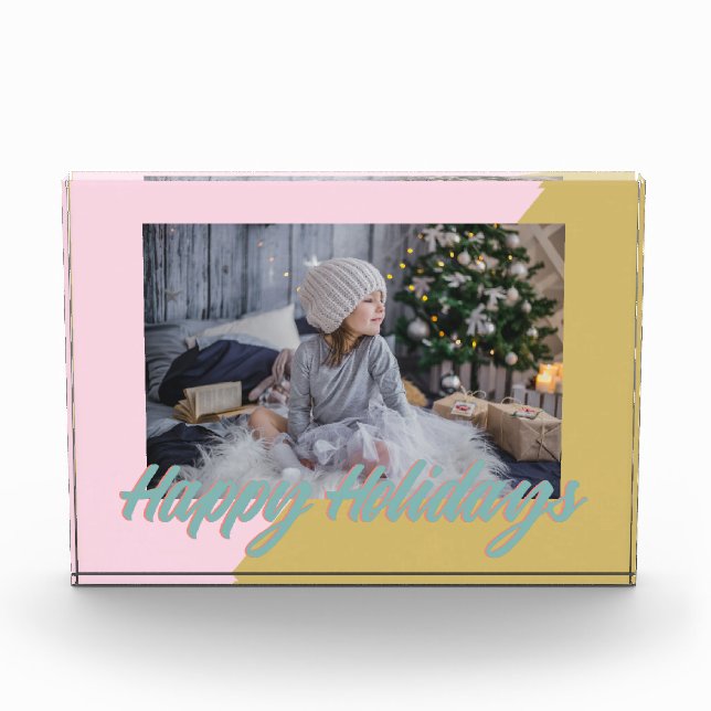 Pretty and Modern Geometric Happy Holidays Photo Block (Front)