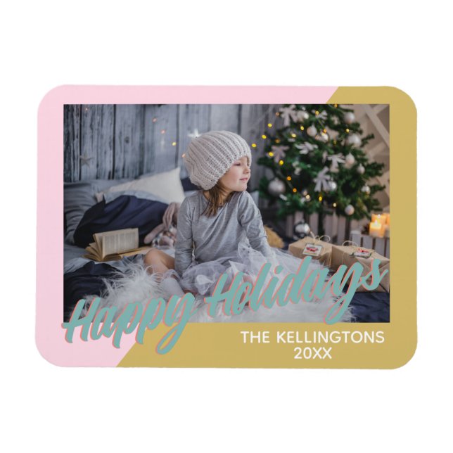 Pretty and Modern Geometric Happy Holidays Photo Magnet (Horizontal)