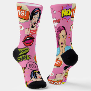 Pretty and preppy fun design pop art Pink Socks