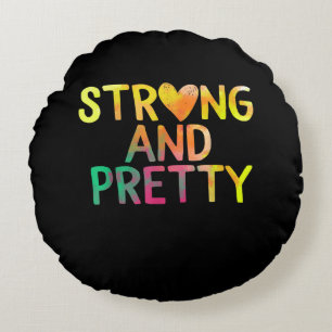 Pretty And Strong Woman Gym Workout Fitness Round Cushion