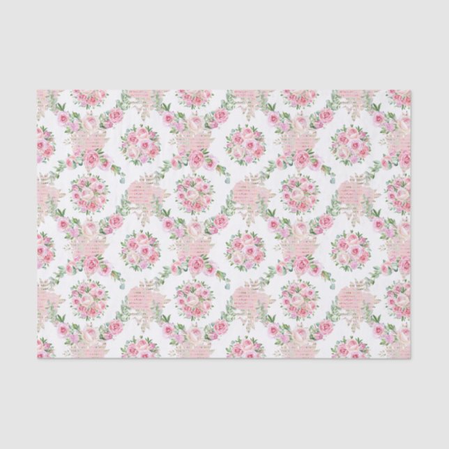Pretty and sweet pink flowers Decoupage pattern Tissue Paper (Front)