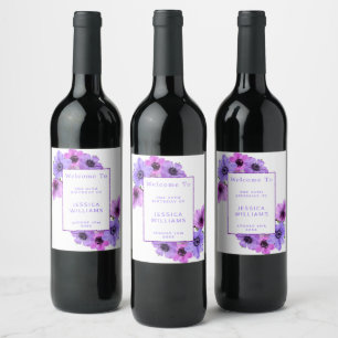 Pretty Anemones Floral 25th Birthday Wine Label