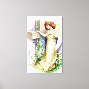 Pretty Angel And Cross Canvas Print