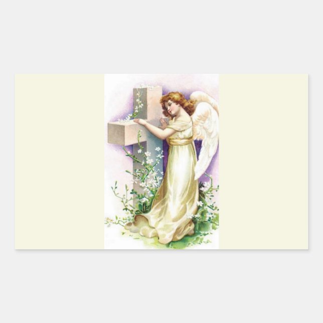 Pretty Angel And Cross Rectangular Sticker (Front)