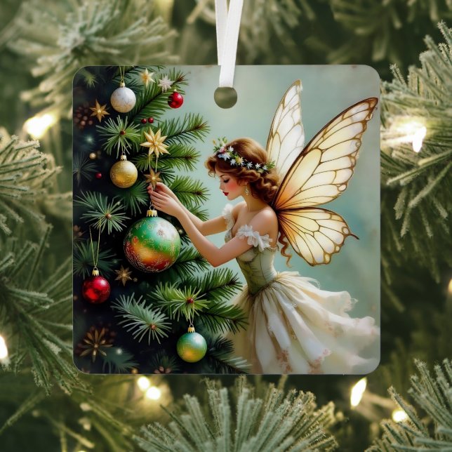 Pretty Angel Fairy Personalised Christmas Metal Tree Decoration (Insitu)
