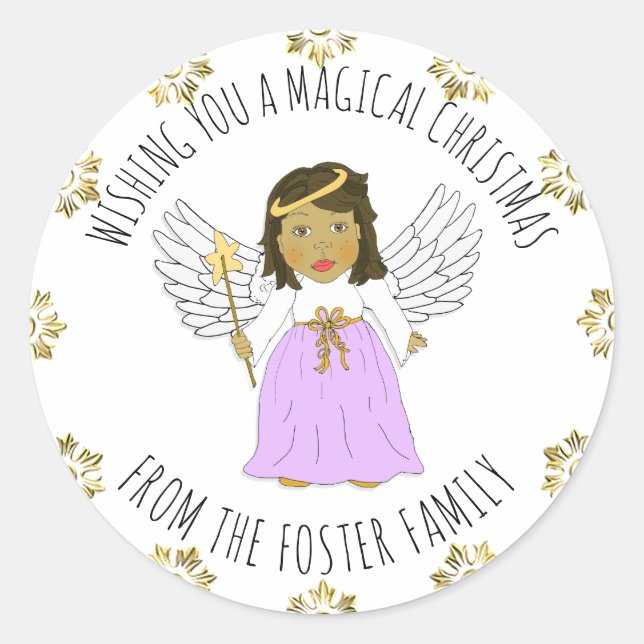 Pretty Angel Wishing you a Merry Christmas Classic Round Sticker (Front)