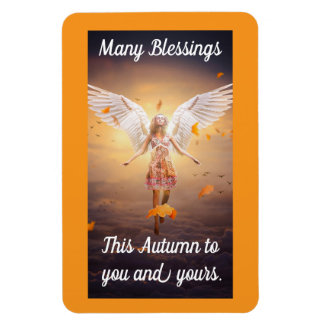 Pretty Angel With Leaves Autumn Magnet