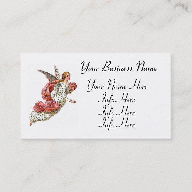 Pretty Angel With Pink Ribbon Business Card (Front)