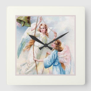 Pretty Angels With Bell Square Wall Clock